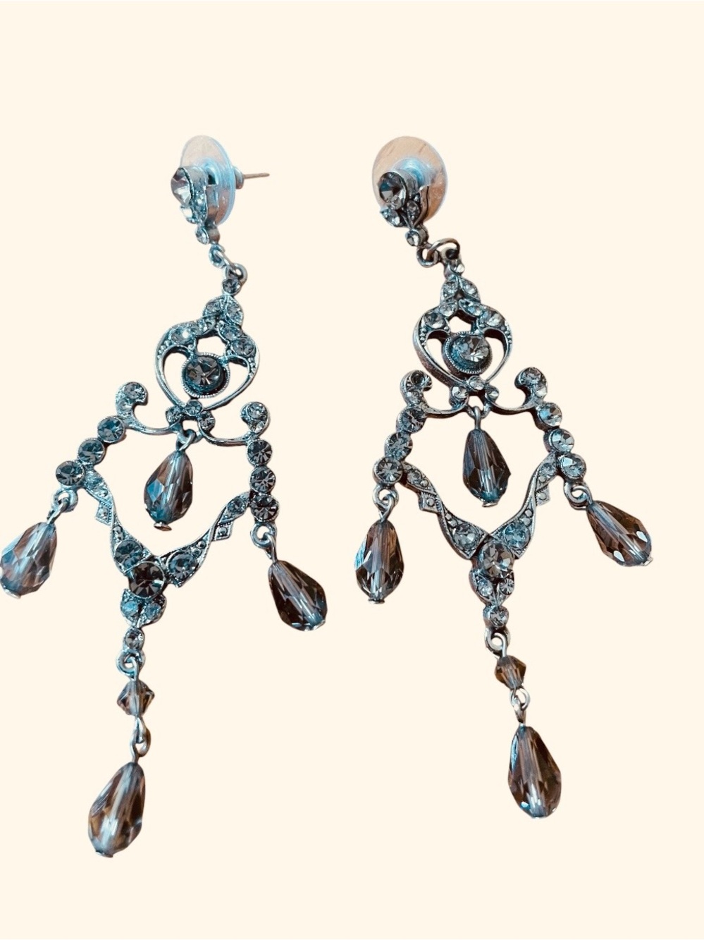 Vintage-Inspired Silver Crystal Chandelier Earrings